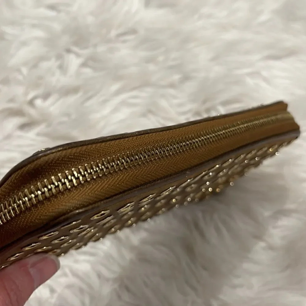 Michael Kors Metallic Leather Grommet Zip Around Wallet